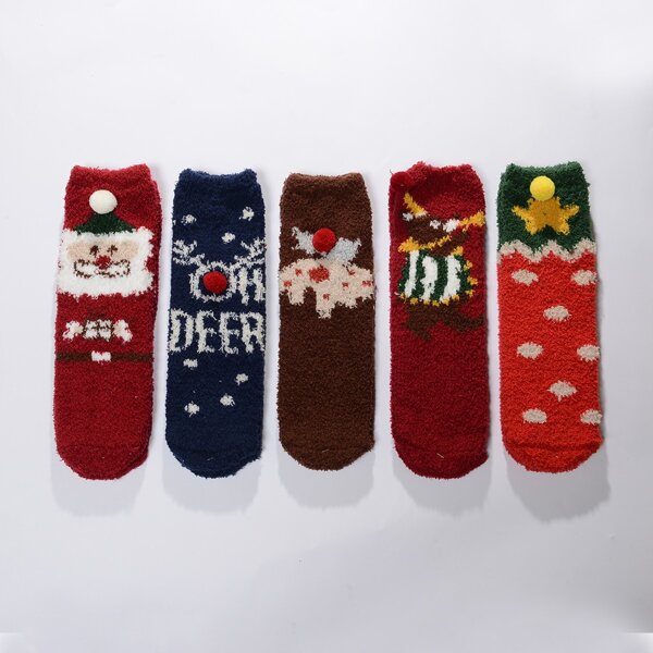 

5pairs Christmas Pattern Socks, Multicolor