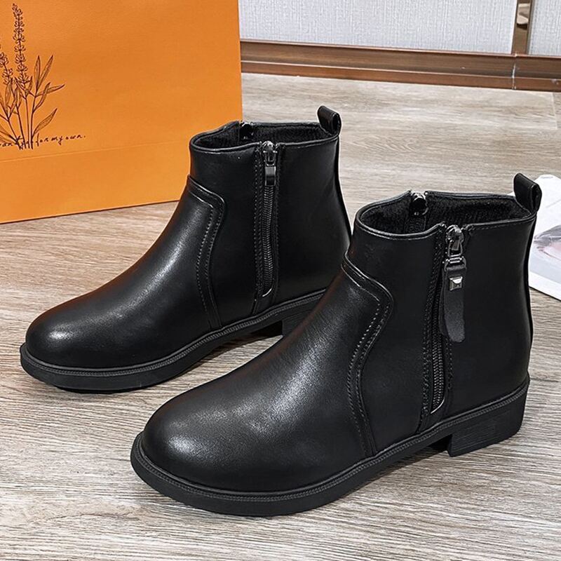 

Solid Side Zip Ankle Boots, Black
