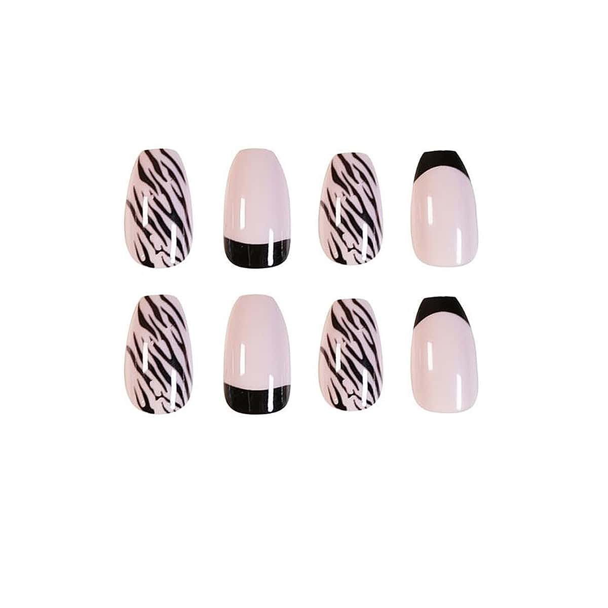 

24pcs Zebra Stripe Fake Nail, Pink