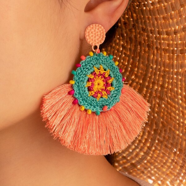 

Tassel Decor Drop Earrings, Pink