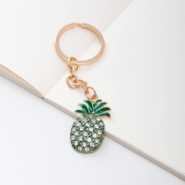 

Rhinestone Decor Pineapple Charm Keychain, Mint green