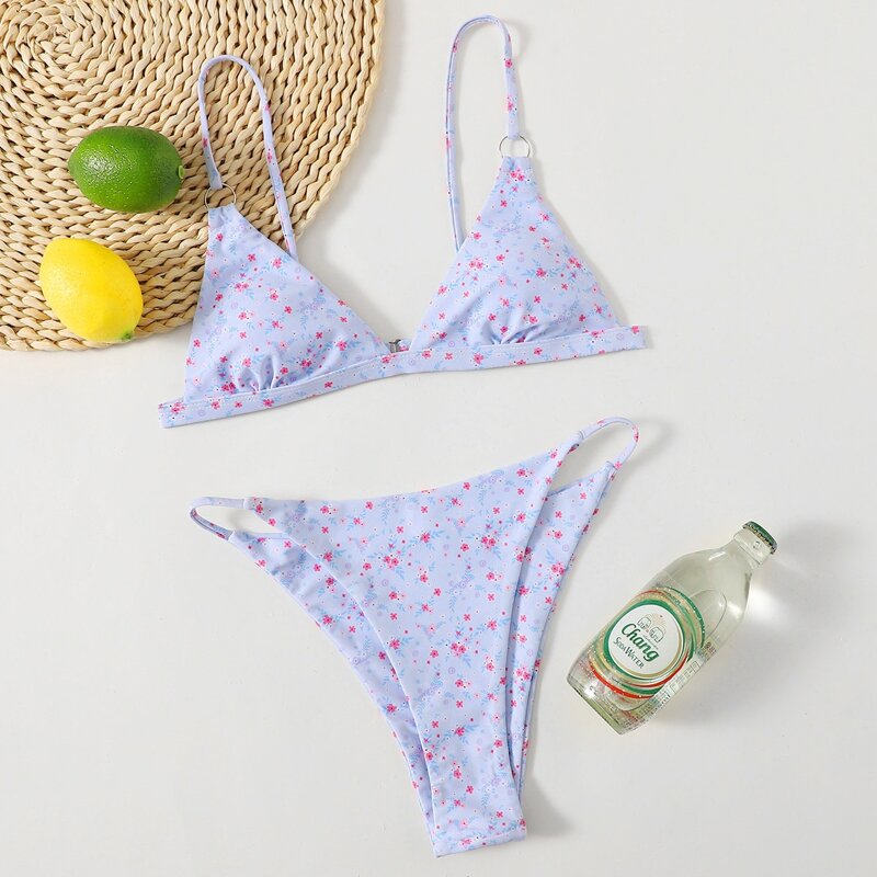 

Ditsy Floral Triangle Bikini Swimsuit, Lilac purple