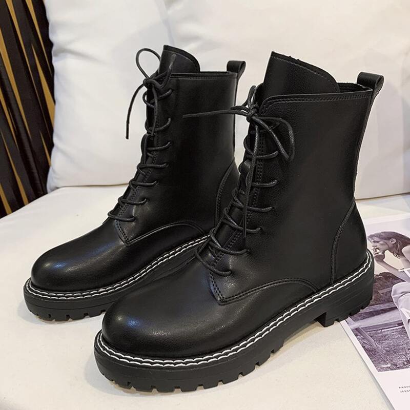 

Lace-up Lug Sole Combat Boots, Black