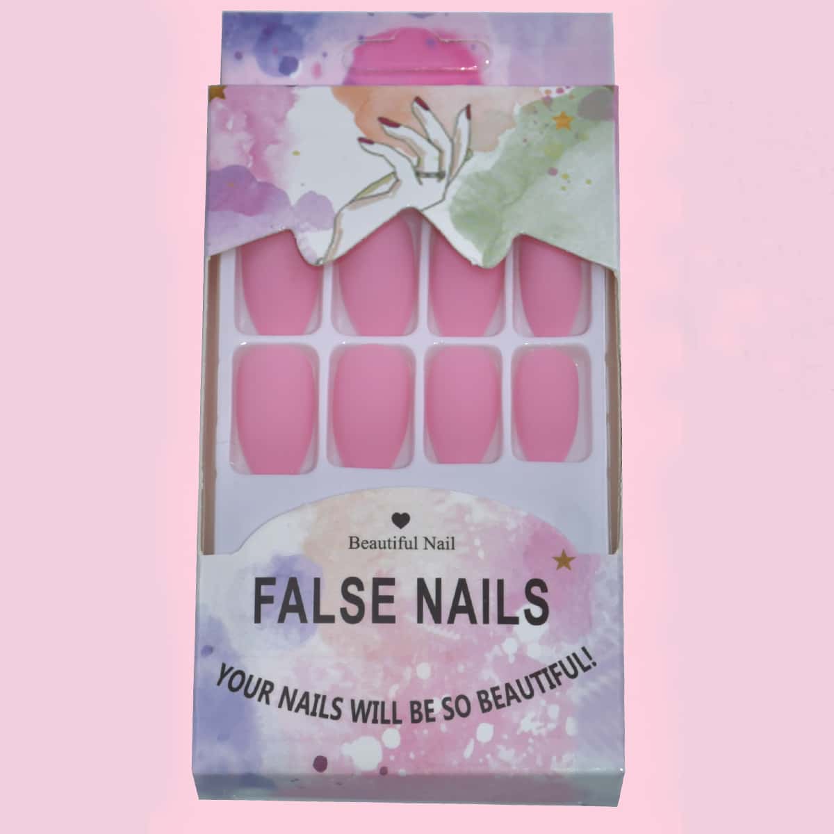 

24pcs Plain Matte Fake Nail & 24pcs Tape, Baby pink