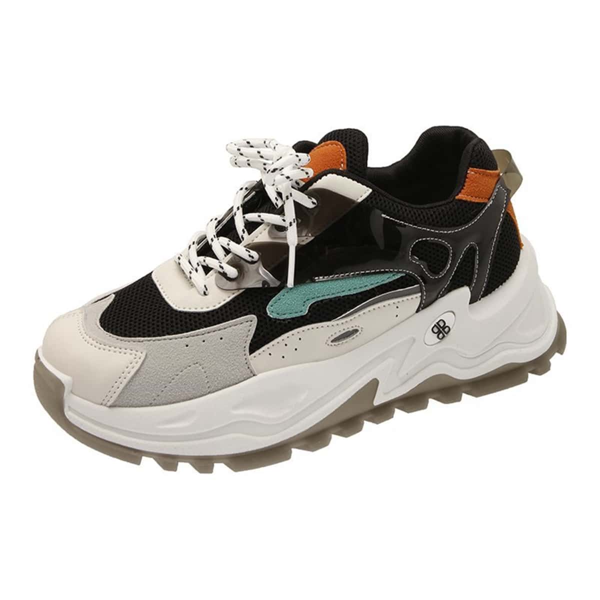 

Colorblock Lace-up Chunky Sneakers, Multicolor