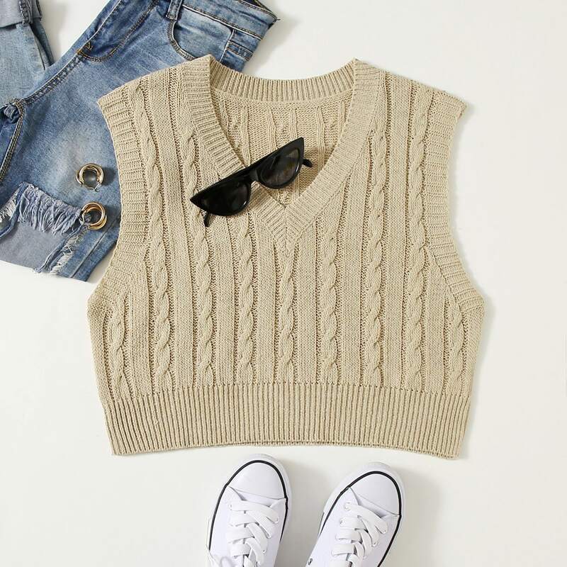 

Cable Knit Sweater Vest, Khaki