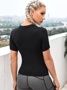 SHEIN Sports Seamless Letter Graphic Fitted Sports Tee - Black - View 2