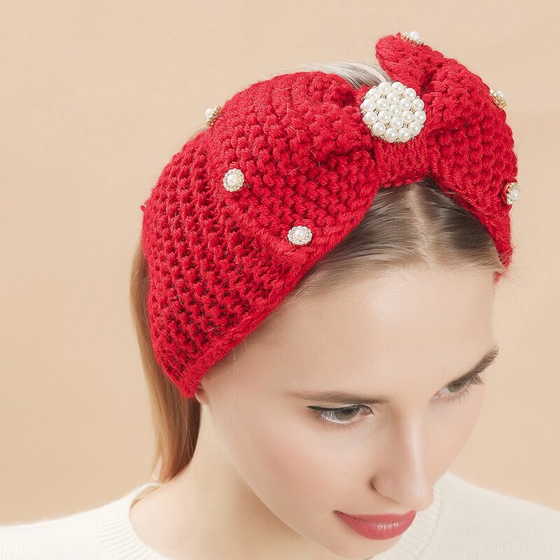 

Faux Pearl Bow Decor Multi-purpose Headband, Red