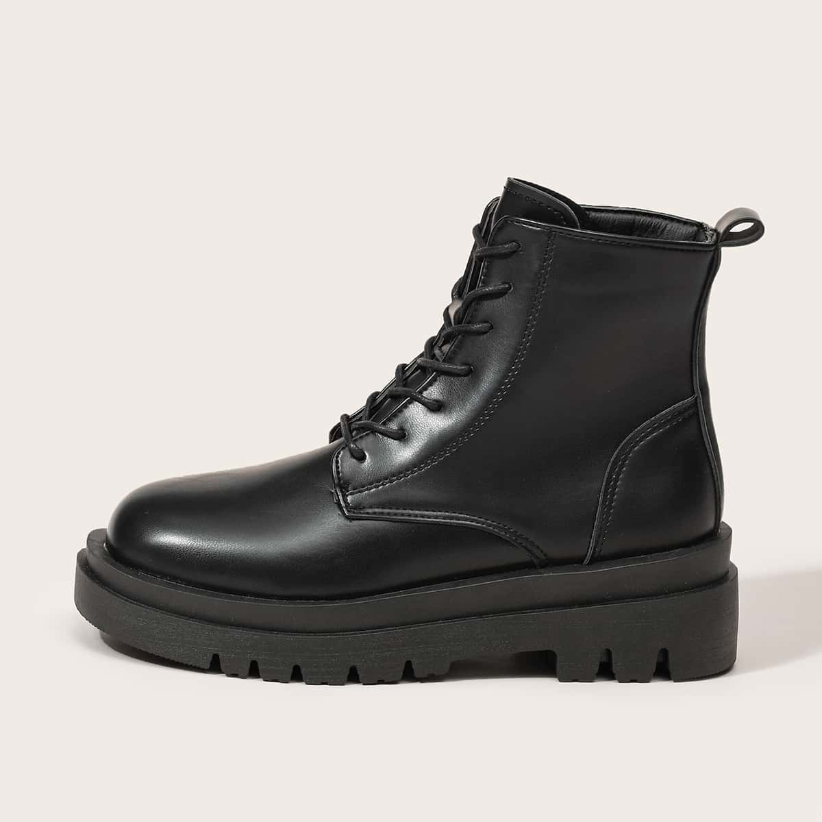 

Lace-up Lug Sole Combat Boots, Black