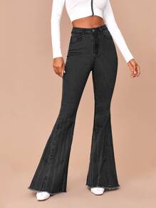 Jeans de pierna amplia de cintura alta - Gris Oscuro - Ver 1