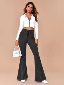 Jeans de pierna amplia de cintura alta - Gris Oscuro - Ver 4