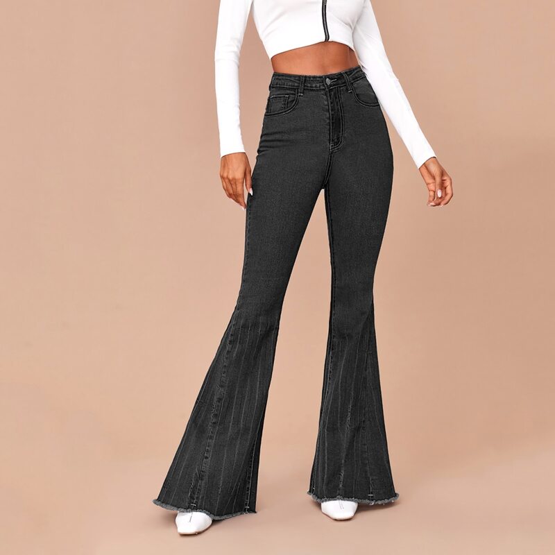 

High Waist Flare Leg Jeans, Dark grey