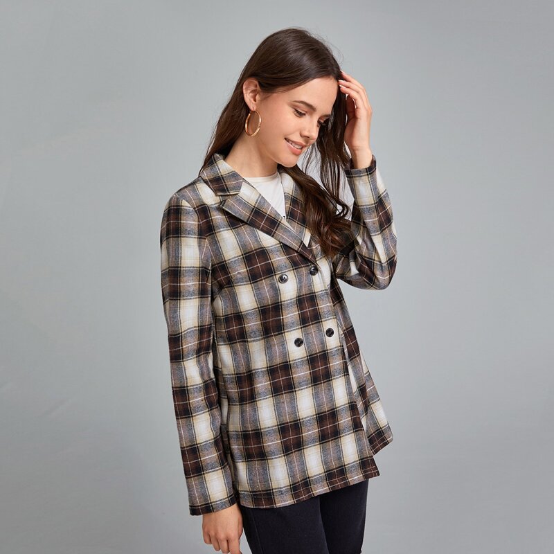 

Plaid Double Breasted Blazer, Multicolor