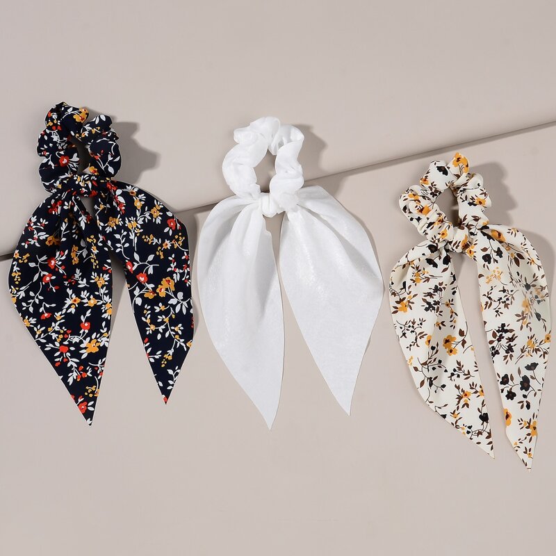 

3pcs Ditsy Floral Print Knot Detail Hair Tie, Multicolor