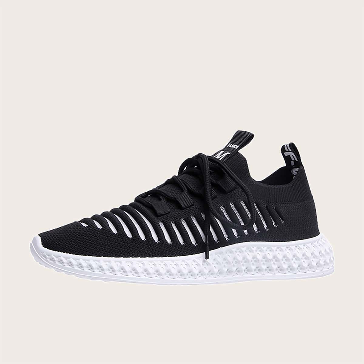 

Hollow Lace-up Knit Sneakers, Black