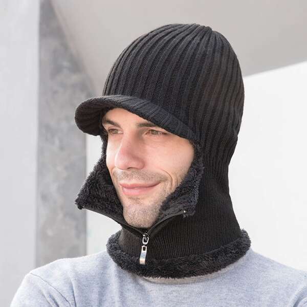 

Men Knit One-piece Hat, Black