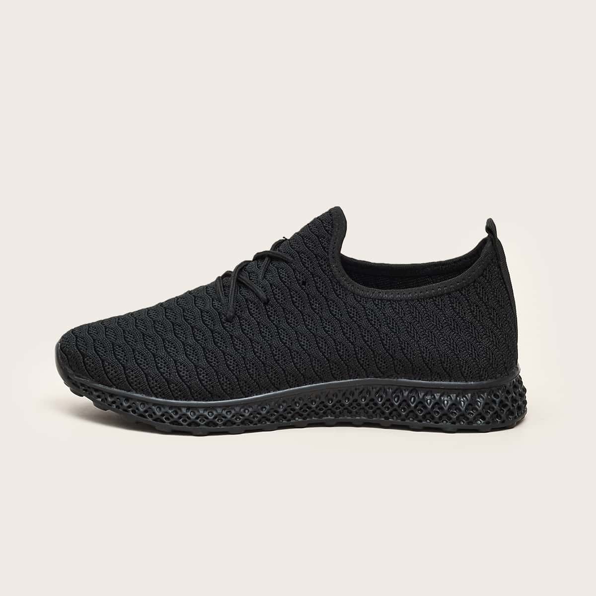 

Solid Lace-up Knit Sneakers, Black