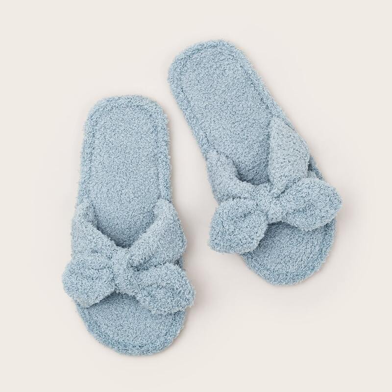 

Bow Tie Open Toe Fluffy Slippers, Baby blue