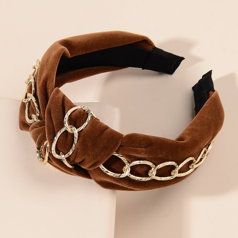 

Chain Decor Knot Hair Hoop, Coffee brown