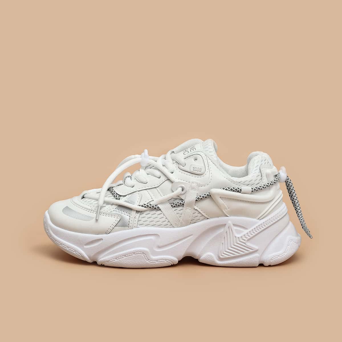 

Drawstring Lace-up Chunky Sneakers, White