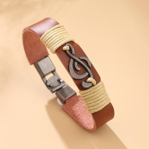 

Men Music Note Detail Bracelet, Brown