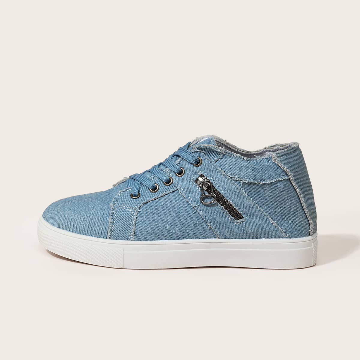 

Side Zip Lace-up Sneakers, Baby blue