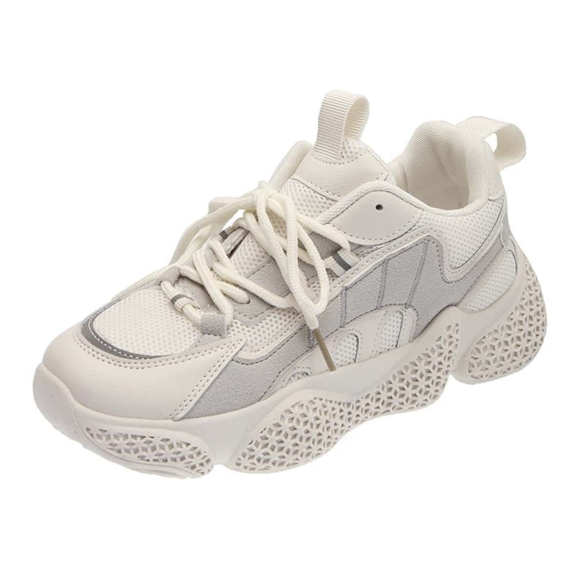 

Lace-up Mesh Chunky Sneakers, Beige