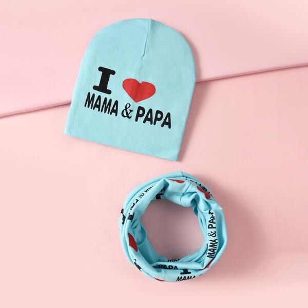 

1pc Baby Letter Graphic Hat & 1pc Infinity Scarf, Baby blue