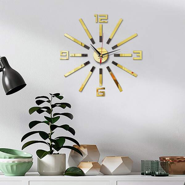

1set Mirror Surface Wall Clock, Gold
