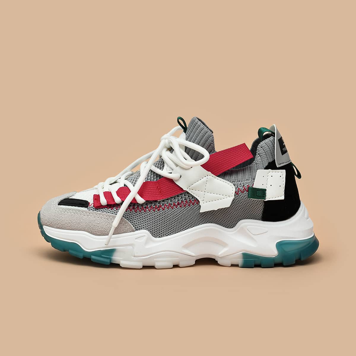 

Colorblock Lace-up Knit Chunky Sneakers, Multicolor