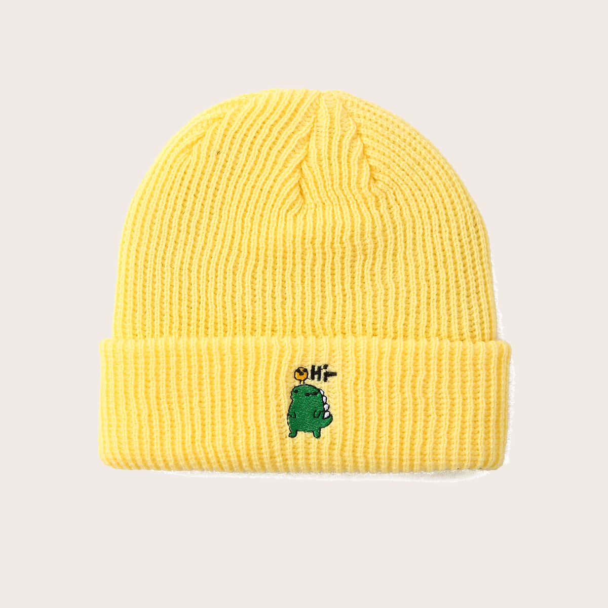 

Cartoon Dinosaur Embroidery Beanie, Yellow