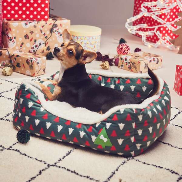 

Christmas Tree Pattern Dog Bed, Army green