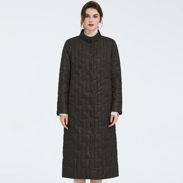 

Press Button Front Quilted Padded Coat, Black