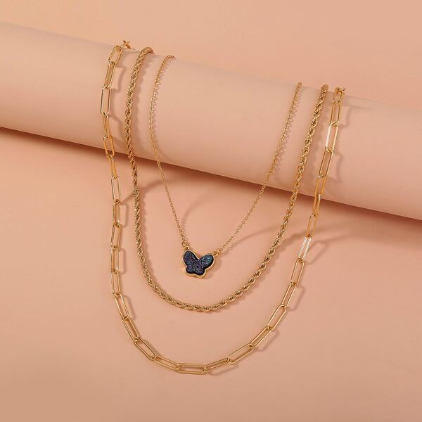 

3pcs Butterfly Charm Necklace, Gold