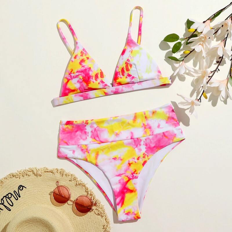 

Tie Dye High Waist Bikini Swimsuit, Multicolor