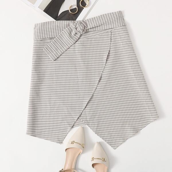 

Plus Plaid O-Ring Belted Asymmetrical Skirt, Multicolor