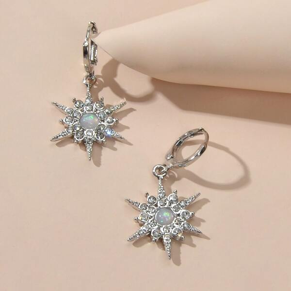 

Rhinestone Star Drop Earrings, Silver