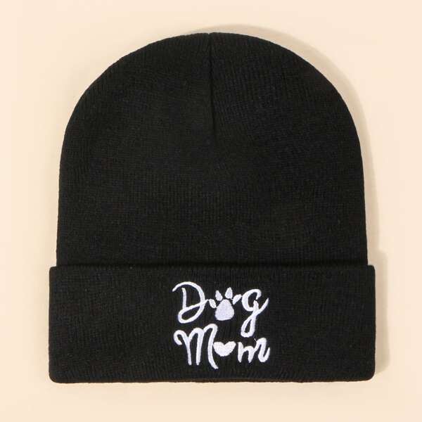 

Letter Embroidered Beanie, Black