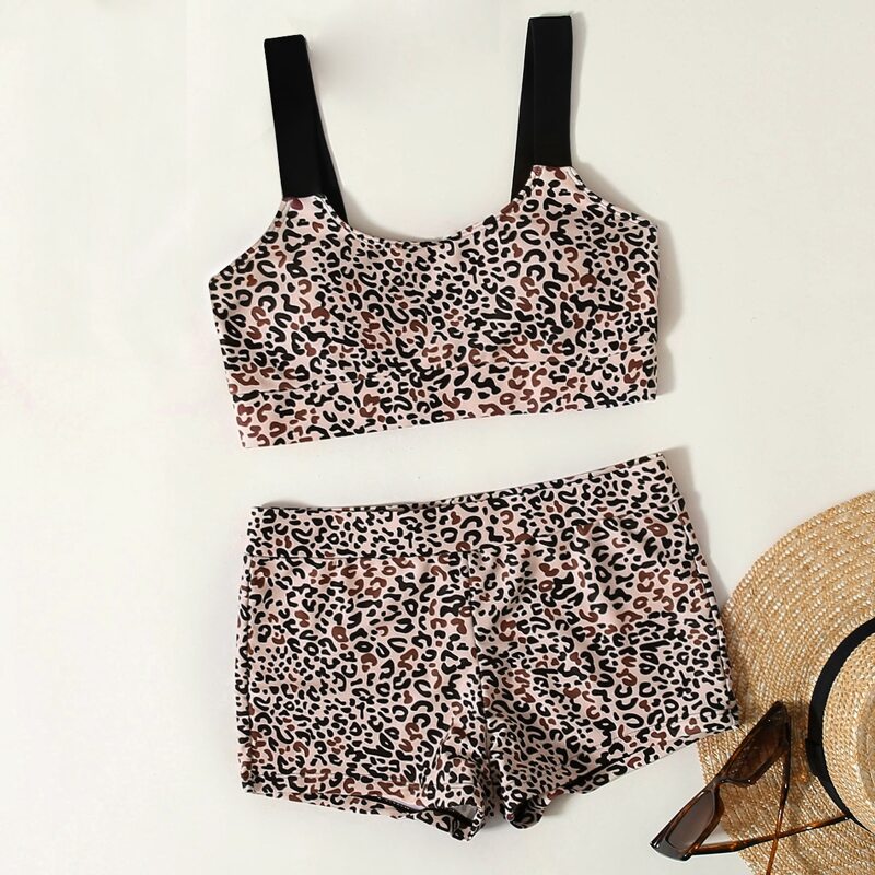 

Leopard Pattern Shorts Bikini Swimsuit, Multicolor