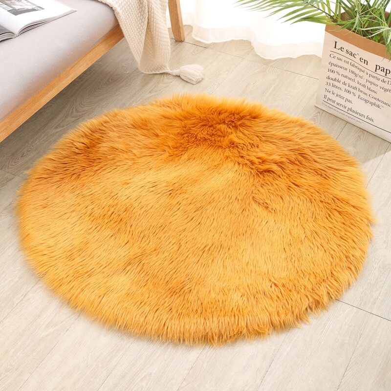 

1pc Round Plush Carpet, Yellow