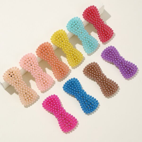 

10pcs Faux Pearl Decor Hair Clip, Multicolor