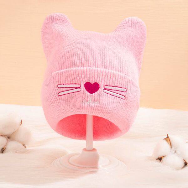 

Toddler Kids Cartoon Embroidered Beanie, Pink