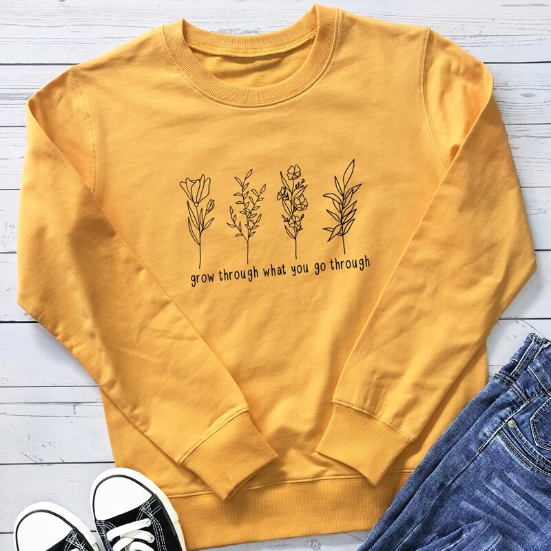 

Slogan Flower Graphic Sweatshirt, Yellow