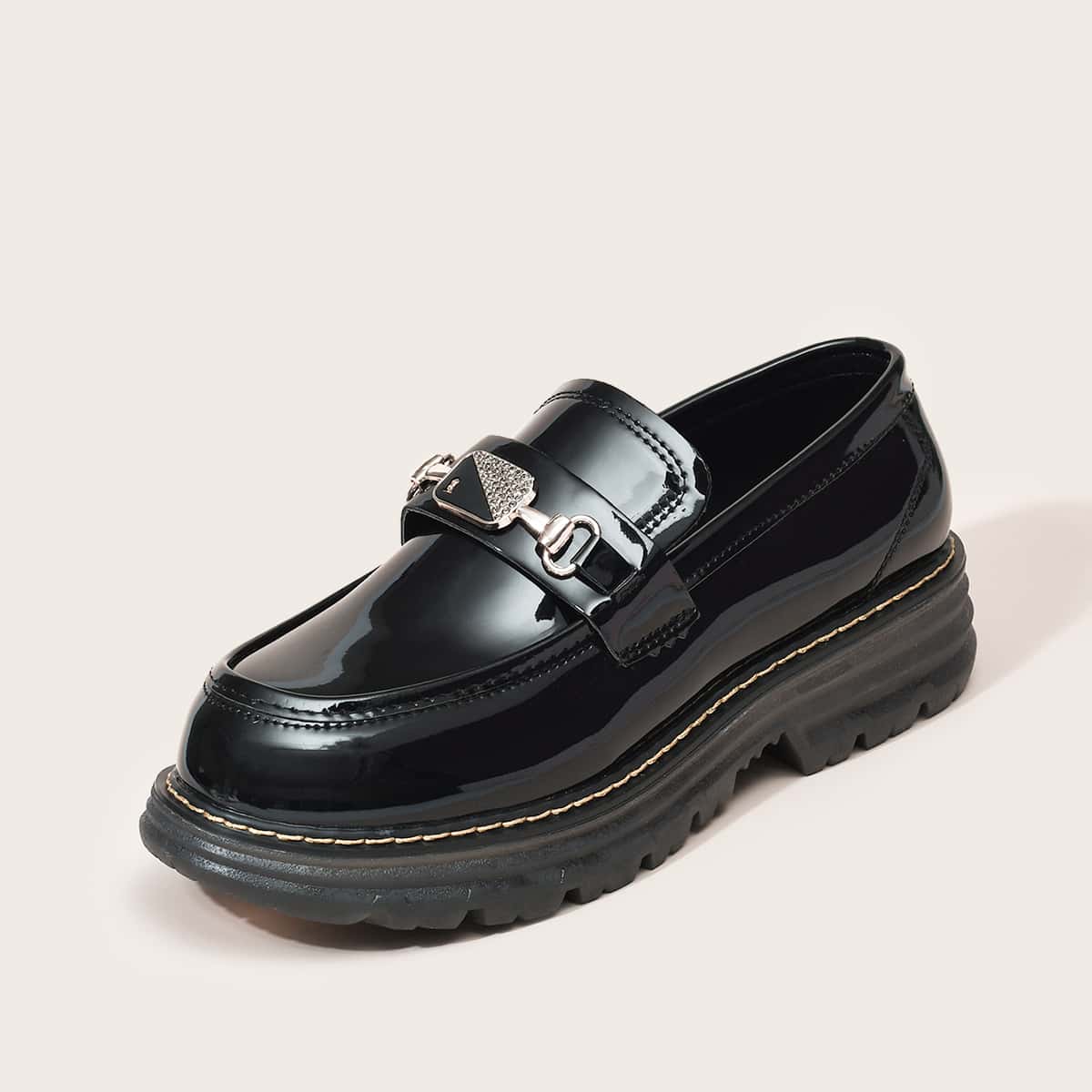 

Rhinestone Buckle Slip On Wedges, Black