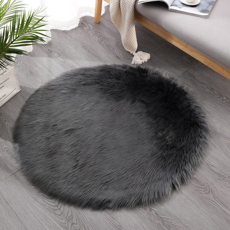 

1pc Round Plush Carpet, Dark grey