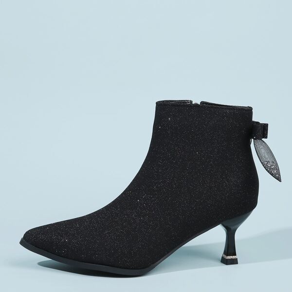 

Glitter Decor Side Zipper Stiletto Heeled Boots, Black