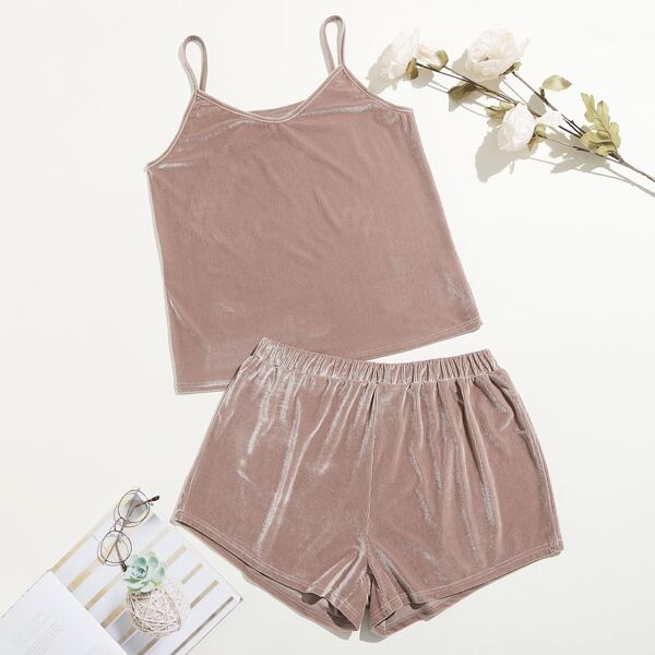 

Plus Solid Velvet Cami PJ Set, Dusty pink
