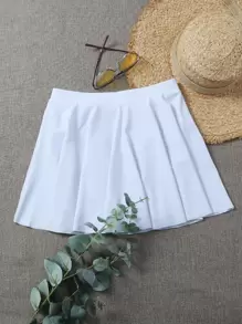 Falda de playa de unicolor con volantes para mujer - Blanco - Ver 4