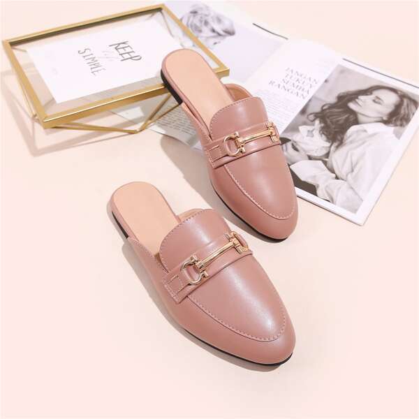 

Horsebit Decor Wide Fit Loafer Mules, Pink
