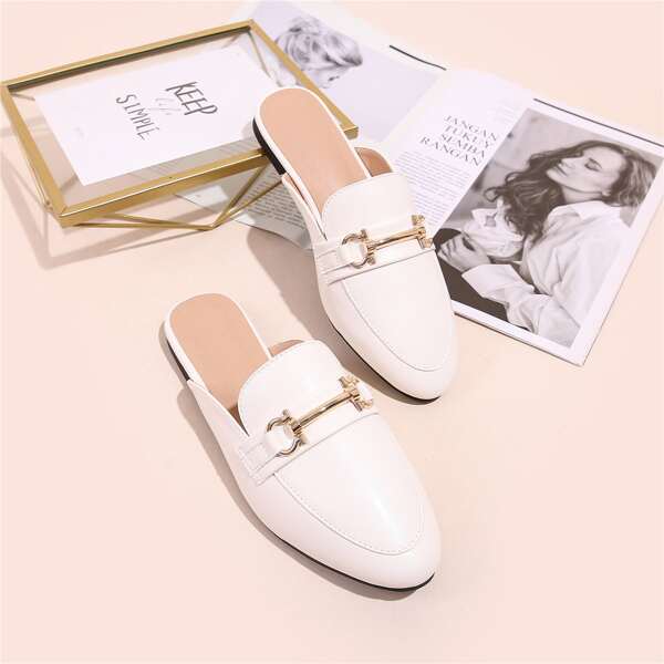 

Horsebit Decor Wide Fit Loafer Mules, White